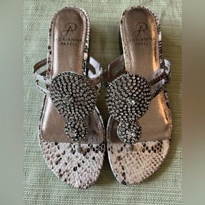 Adrianna Papell snake skin and rhinestone sandals